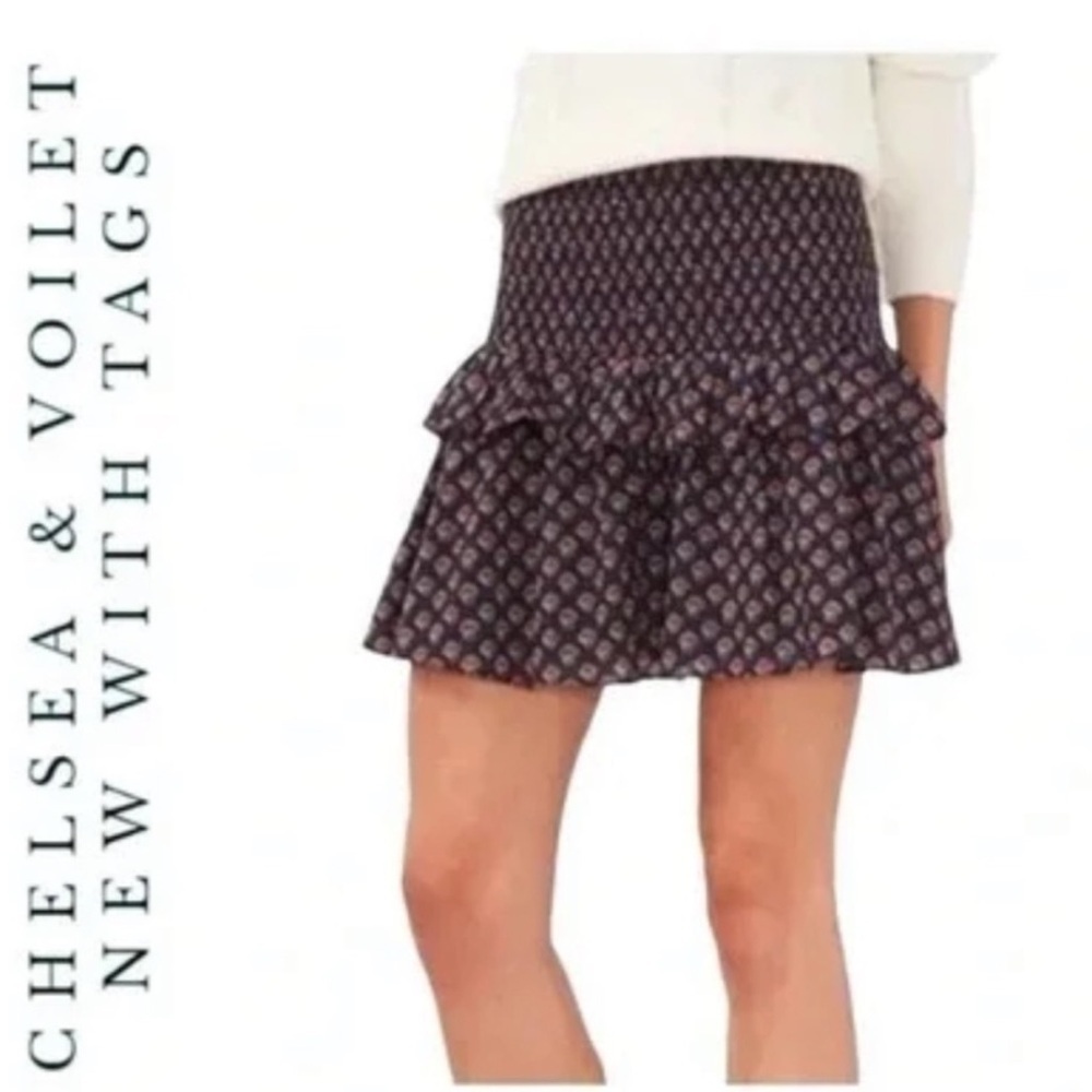 CHELSEA & VOILET SMOCKED AND FLARE MINI SKIRT SIZE XSMALL FLORAL PATTERN